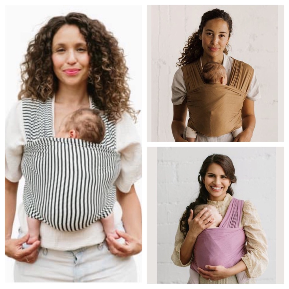 Solly baby wraps in camel, mauve, b/w stripe